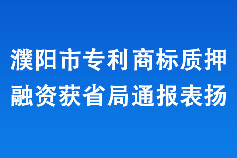 濮陽市專利商標質(zhì)押融資獲省局通報表揚